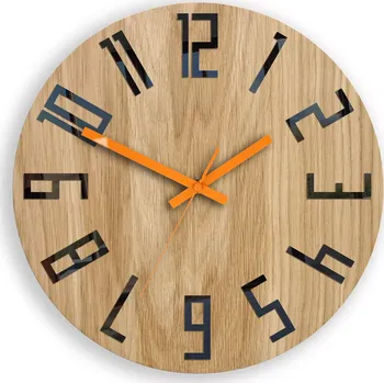 Hodiny Dřevěné nástěnné hodiny Slim 33 cm černé/oranžové/hnědé