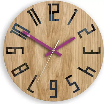 Hodiny Dřevěné nástěnné hodiny Slim 33 cm černé/fialové/hnědé