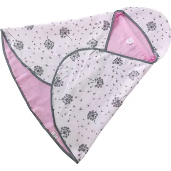 Mušelínová osuška s kapucí, růžová s pampeliškami