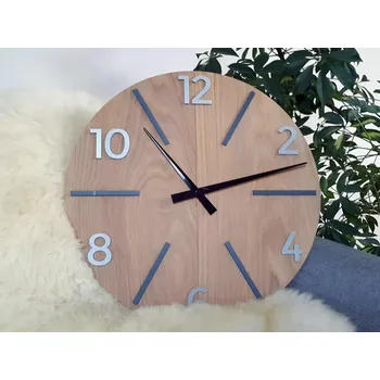 Hodiny Dřevěné nástěnné hodiny Aksel 60 cm dub přírodní/černé/šedé