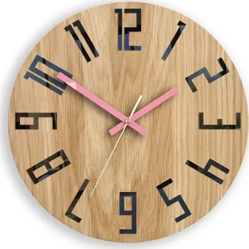 Hodiny Dřevěné nástěnné hodiny Slim 33 cm černé/růžové/hnědé