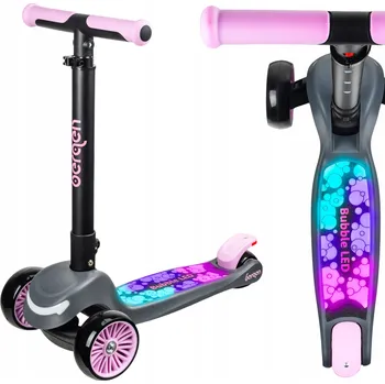 Koloběžka Tříkolová koloběžka pro děti LED Bergen BubbleLed růžová skládací