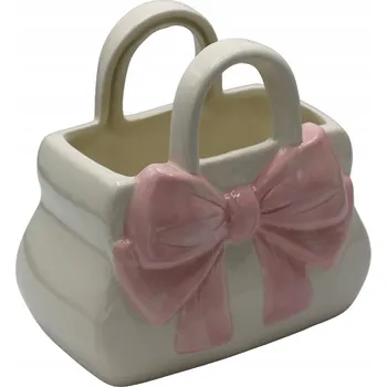 Váza KERAMICKÁ VÁZA TAŠKA BÍLÁ S RŮŽOVOU MAŠLÍ VELKÁ