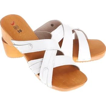 Dámská zdravotní obuv Dámské dřeváky bílé kožené přezky Velikost: 39