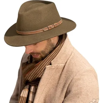 Klobouk WN Pánský vlněný klobouk s koženým páskem olivový Velikost: 59