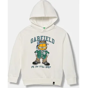 Chlapecká mikina Dětská bavlněná mikina United Colors of Benetton bílá barva, s kapucí, s potiskem, 3UNIC204Y 3UNIC204Y.G.seasonal 00X, vel. 120