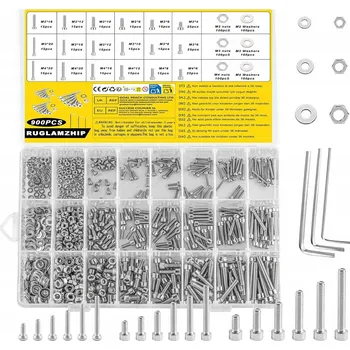 Šroub SADA ŠROUBŮ IMBUS M2 M3 M4 IMBUSOVÉ ŠROUBY MATICE SADA 900 ks