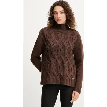 Dámský svetr Svetr z vlněné směsi Silvian Heach HENRY dámský, hnědá barva, s golfem, GPA25255LU 89X, vel. L