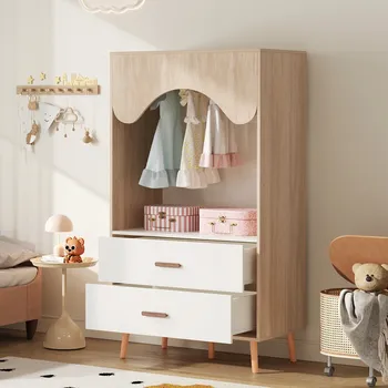 Šatní skříň Skříň s šatní tyčí a zásuvkami 80x46x141,5 cm bílá + přírodní dřevo