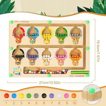 Dřevěná hračka DŘEVĚNÝ MAGNETICKÝ LABYRINT S BARVAMI PRO DĚTI ZÁBAVA VZDĚLÁVÁNÍ DÁREK