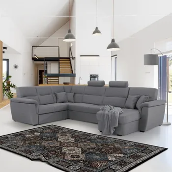 Sedací souprava SK_TK Luxusní rozkládací sedací souprava BORN U-P s úložným prostorem Šedé čalounění