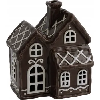 Svícen Keramický svícen Perníčková chaloupka hnědý lesklý 14 cm