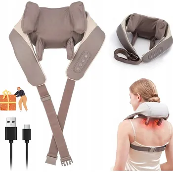 Masážní přístroj Masážní přístroj se 6 silikonovými hlavicemi, Masážní Přístroj na krk, 2 režimy masáže, hnědo-béžový