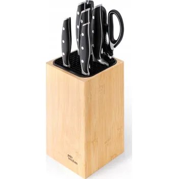 BLOKOVÝ STOJAN NA KUCHYŇSKÉ NOŽE S PŘÍDAVNÝM OTVOREM PRO BAMBUSOVÉ NŮŽKY