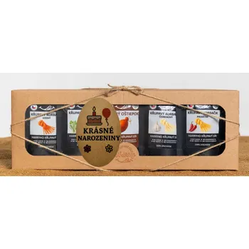 Dárková krabička Křupavý sýr Dárková sada 5 druhů lyo korbáčiků od Bači krásné narozeniny (Křupavý sýr Dárková sada 5 druhů lyo korbáčiků od Bači krásné narozeniny)