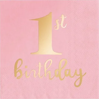 Papírový ubrousek Ubrousky papírové růžové 1. narozeniny 33x33 cm 10 ks