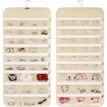 Obraz Nástěnný držák na šperky s oboustranným závěsným organizérem a zipem