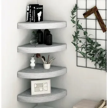 police Rohové nástěnné police, 4 ks, šedý beton