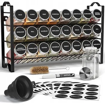 Sklenice STOJAN NA NÁDOBY KOŘENÍ 24 SKLENĚNÝCH SKLENIČEK SKLENICE ORGANIZÉR etiket