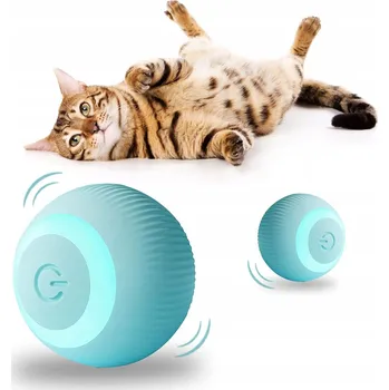 Hračka pro psa INTERAKTIVNÍ MÍČEK PRO KOČKY SVÍTÍCÍ AUTOMATICKÝ OTOČNÝ MÍČEK MODRÝ