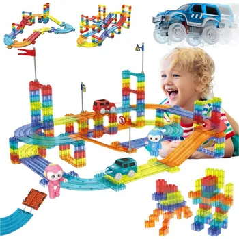 ostatní stavebnice Peppyfun Magnetické Stavebnice Magnetické stavební Stavebnice Závodní dráha Velká sada pro děti 154 dílků - Auta - Mnoho drah - Stavebnice - Magnetické závodní vozy pro děti 154