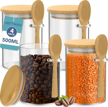 Dóza na potraviny 4x SKLENĚNÉ SKLENICE NA POTRAVINY TĚSTOVINY NÁDOBY NA KOŘENÍ LŽÍCE VÍKO