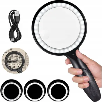 RUČNÍ LUPA ZVĚTŠOVACÍ 5X/10X S PODSVÍCENÍM 33 LED PRO ČTENÍ