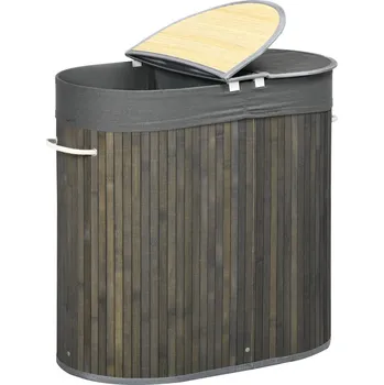 Koš na prádlo Bambusový koš na prádlo s víkem 100 litrů | šedý