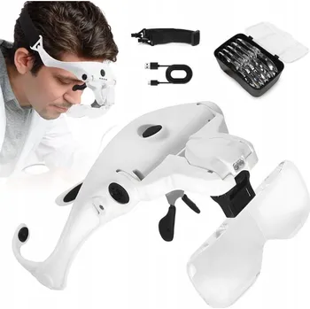 Lupa ČELOVÁ LUPA S LED OSVĚTLENÍM, BRÝLE + 5 VYMĚNITELNÝCH ČOČEK