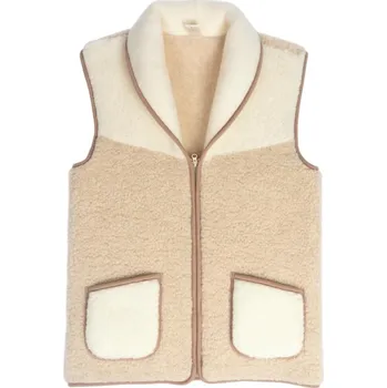Vlněná vesta s límcem 100% merino unisex béžová/bílá Velikost: S