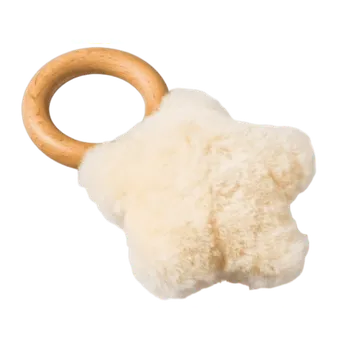 Kojenecká souprava Chrastítko pro miminka ze 100% merino vlny a bukového dřeva