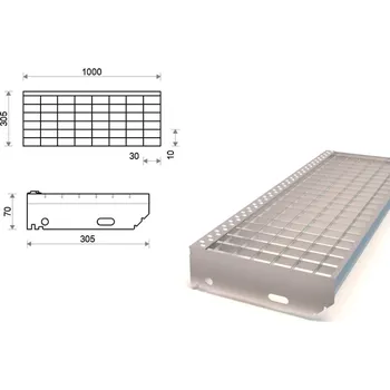 Schodiště Pozinkovaný schodišťový stupeň lisovaný 1000x305 mm, oko 30x10 mm