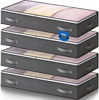 Úložný box 4X ÚLOŽNÝ BOX POD POSTEL NA OBLEČENÍ, ORGANIZÉR, KONTEJNER 90L