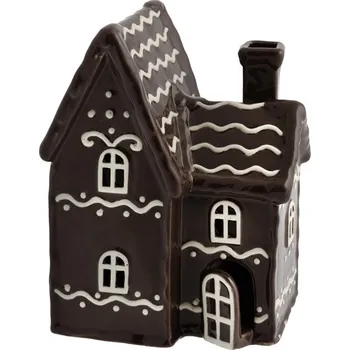 Svícen Keramický svícen Perníčková chaloupka hnědý 16 cm