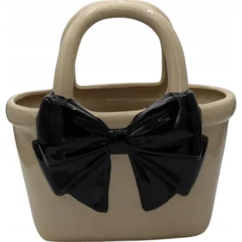 Váza KERAMICKÁ VÁZA TAŠKA BÉŽOVÁ S ČERNOU MAŠLÍ VELKÁ