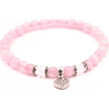 Náramek Milujeme Kameny Křišťál pukaný a růženín s přívěskem srdce - náramek kulička NPUK190 548112