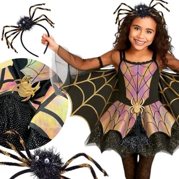 Karnevalový kostým Halloweenský Kostým pavouka s čelenkou SPIDER 4-5 Šaty 110 116