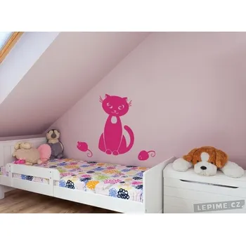 Samolepící dekorace Lepime.cz Kočka a myš Barva: 041 - Růžová, Velikost: Sada 3 (podrobnosti v popisu)