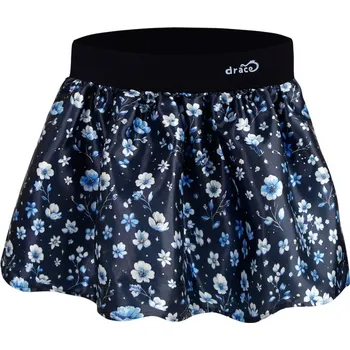 Dívčí sukně Dětská atlasová sukně - vzor 03 - tmavě modré - kytky 140 - 146