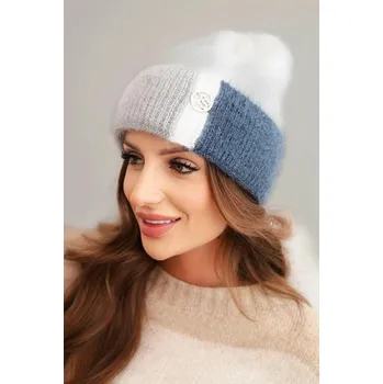 Čepice Tříbarevná čepice s ozdobnou aplikací vpředu model CZ02 bílá+námořnická modrá