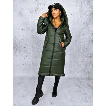 Dámský kabát Dlouhý zimní kabát ELEANORA tmavě zelený Velikost: S