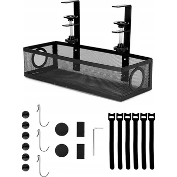 Úložný box ORGANIZÉR NA KABELY, ÚLOŽNÝ KOŠ POD STŮL DO KANCELÁŘE NEBO DOMÁCNOSTI, ČERNÝ