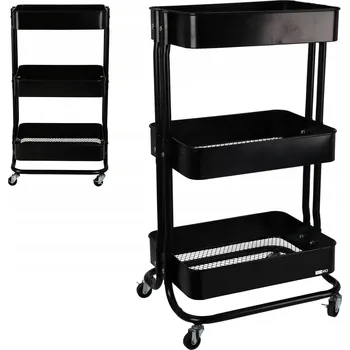 Koupelnový nábytek Pojízdný regál na kolečkách do koupelny, kuchyně, kovový černý, 76 cm, mobilní skříňka