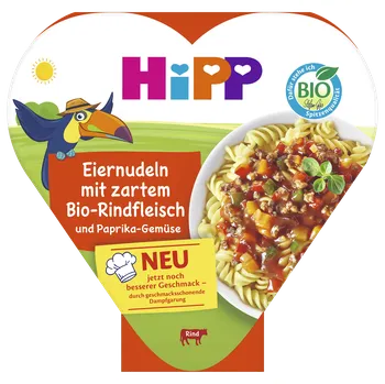 HIPP BIO příkrm Vaječné nudle se zeleninou a paprikou a jemným hovězím masem 250 g