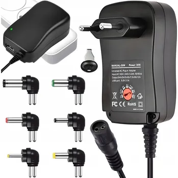Univerzální Nastavitelný Napájecí Adaptér Nabíječka 3-12V Síťový USB 30W 6 Konektorů