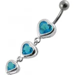 Stříbrný piercing do pupíku - srdíčka (tyrkysová)