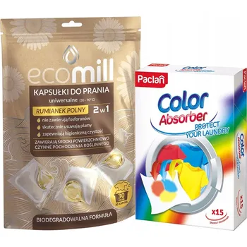 Kapsle na praní KAPSLE NA PRANÍ UNIVERZÁLNÍ ÚČINNÉ ECOMILL HEŘMÁNEK 30ks + UBROUSKY