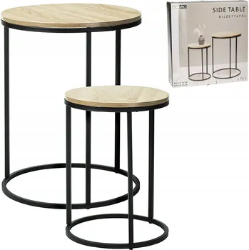 Konferenční stolek Konferenční stolek Cadro kulatý 40 x 40 x 50 cm černý, dub přírodní