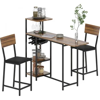 Barový stolek Barový stůl se 2 barovými židlemi | hnědý