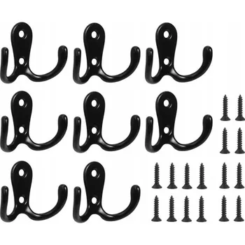 Věšák ČERNÉ HÁČKY NA OBLEČENÍ VĚŠÁKY NA ZEĎ K PŘIŠROUBOVÁNÍ SADA 8 KUSŮ